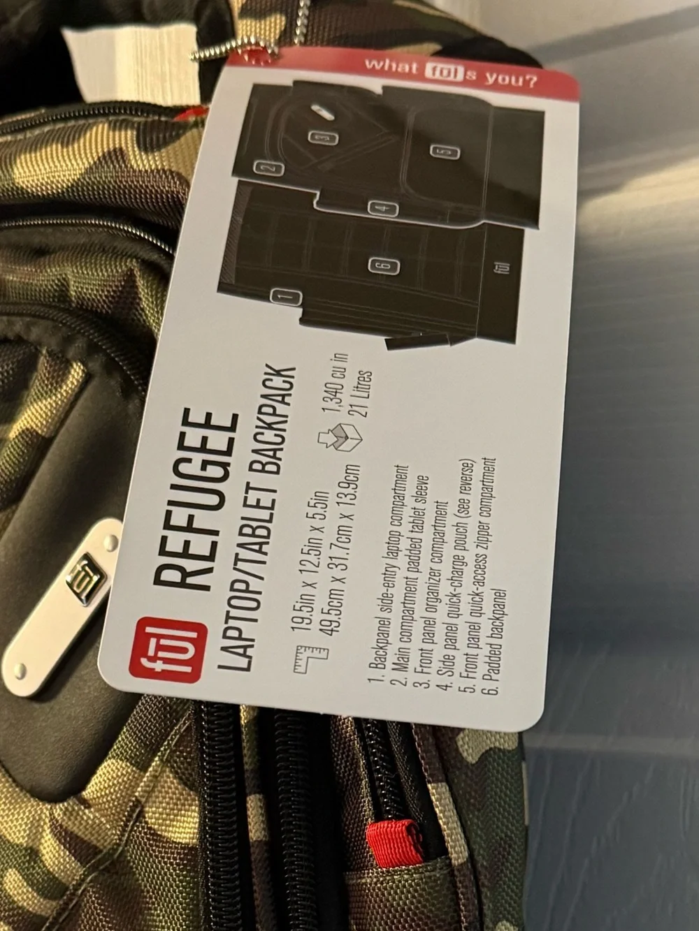 #820 NWT FUL Refugee Woodland Camo Laptop Backpack 15” Tech Travel Bag